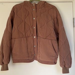 Blank NYC quilted bomber-style jacket with hood, dusty rose color, size small